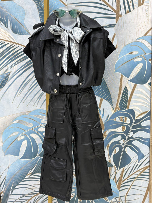 pantalone cargo eco-pelle